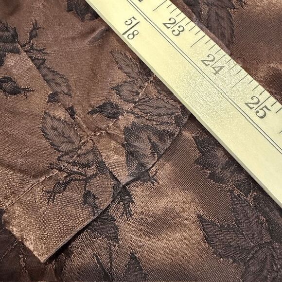 CP Shades Hand Dyed Brown Floral Jacquard Blouse Rayon Satin Size Small - Picture 8 of 10